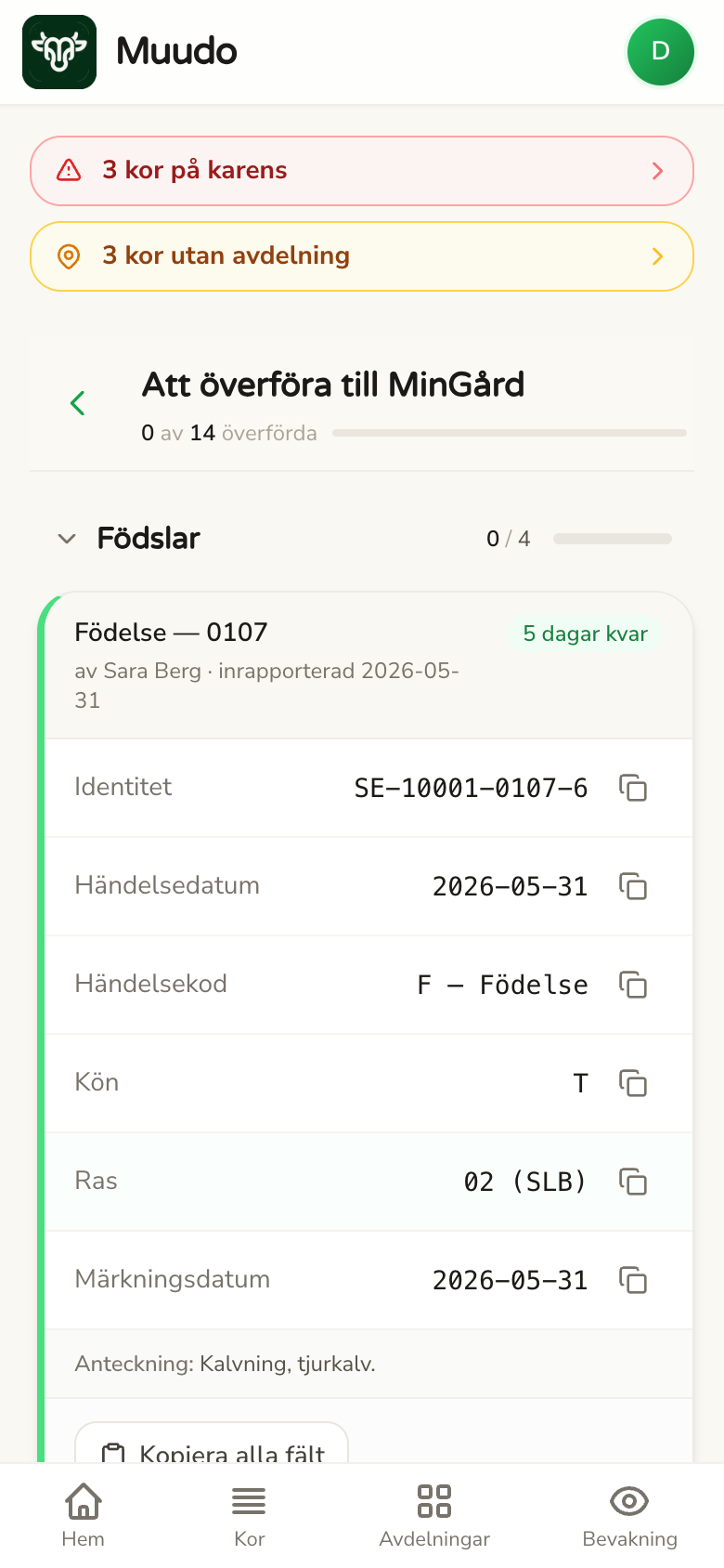 Att överföra till MinGård